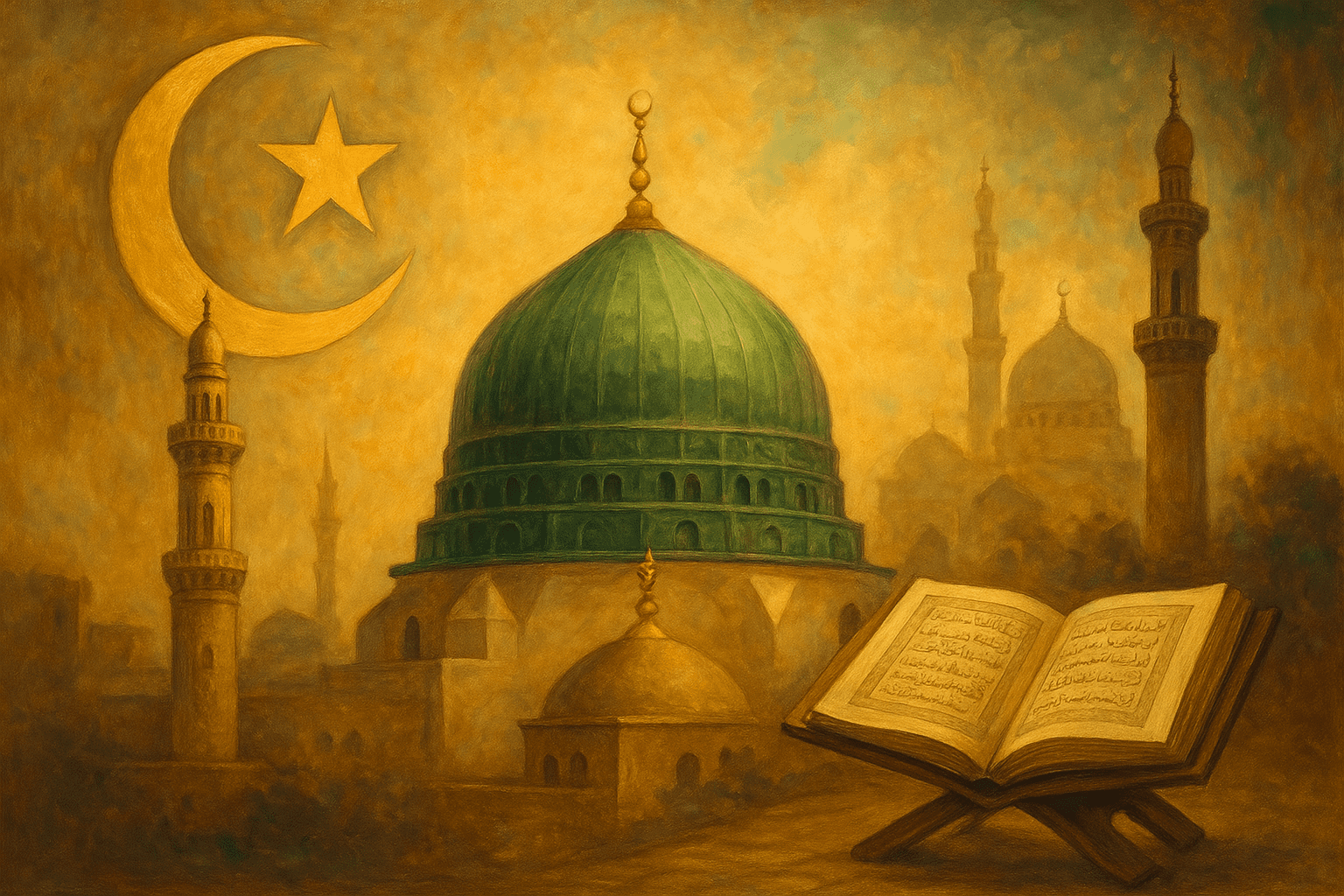 Islamic architecture with Quran on stand