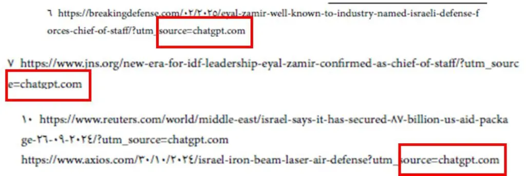 Highlighted text shows 'utm_source=chatgpt.com' in URLs.