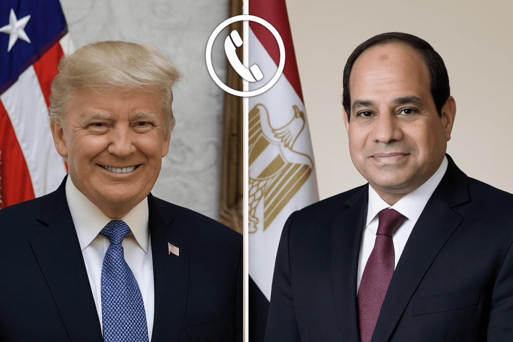 Two leaders with flags, phone call symbol between them.