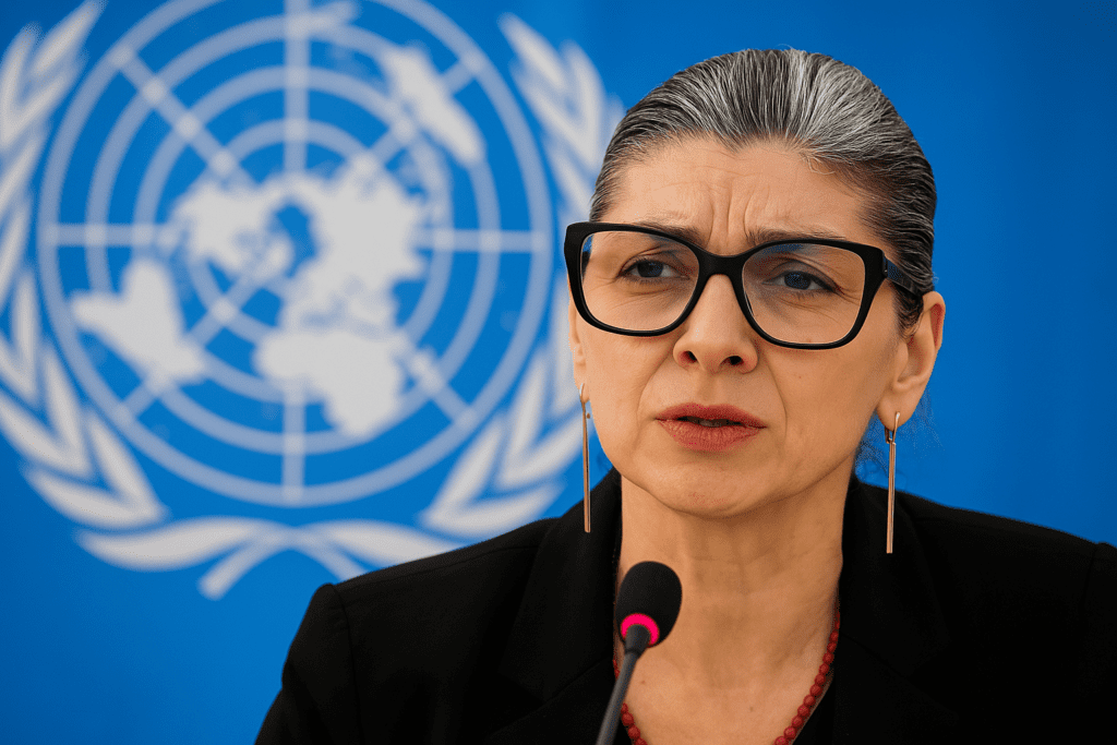 Woman speaking at United Nations conference.