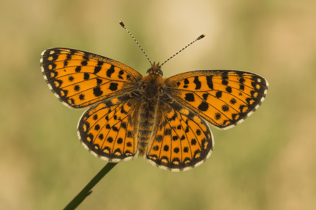 Orange butterfly with black spots on wings